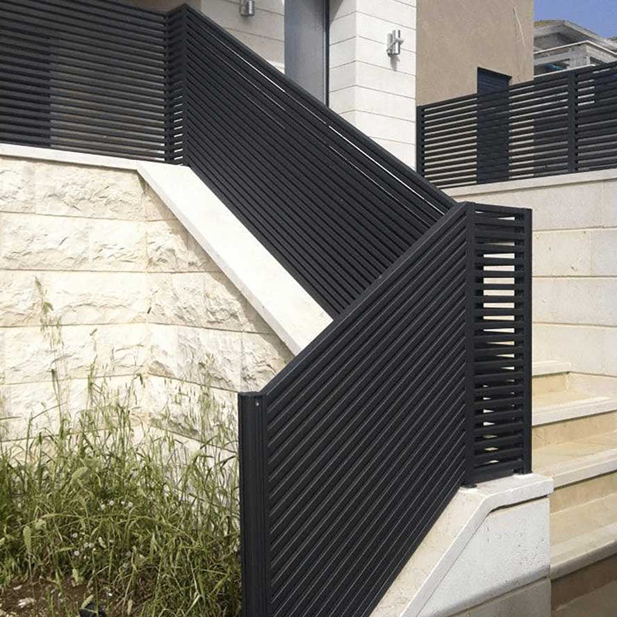 black hi tech aluminum outdoor stairway railing