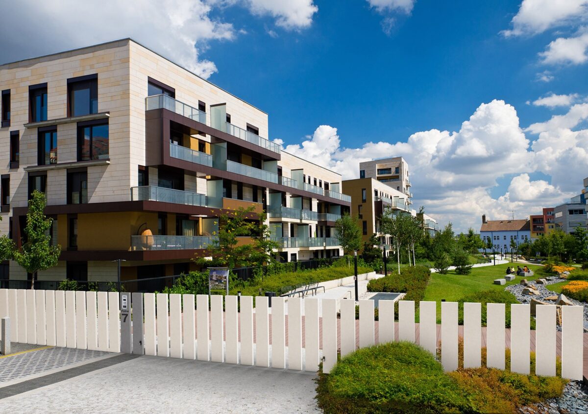 White Fancy Fence at apartment building