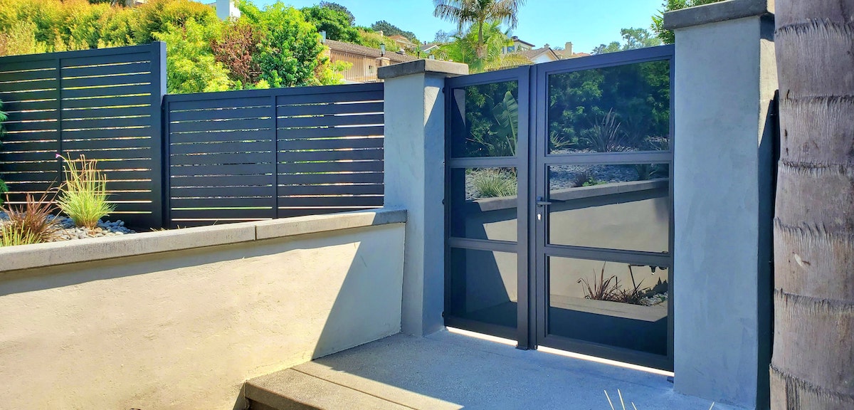 black glass, aluminum gate, aluminum gates and fences in california, Residential security gates