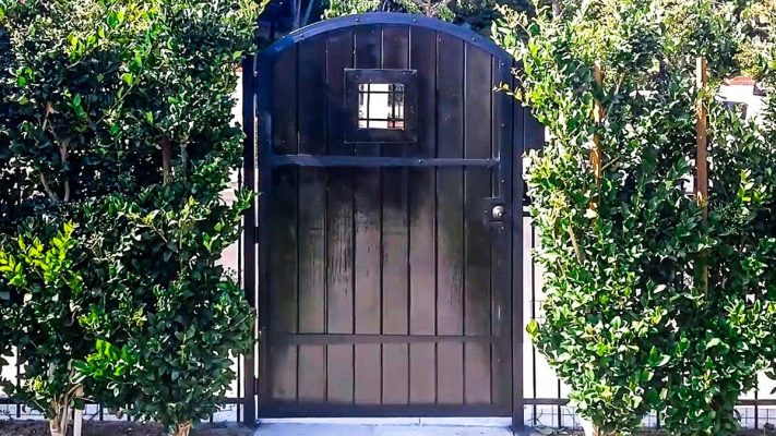 Black wood entry gate