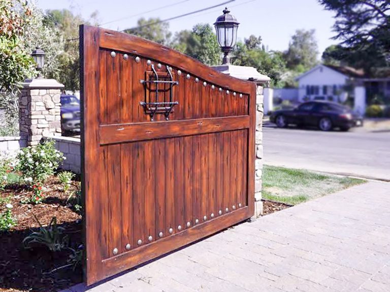 Wood driveway gate open