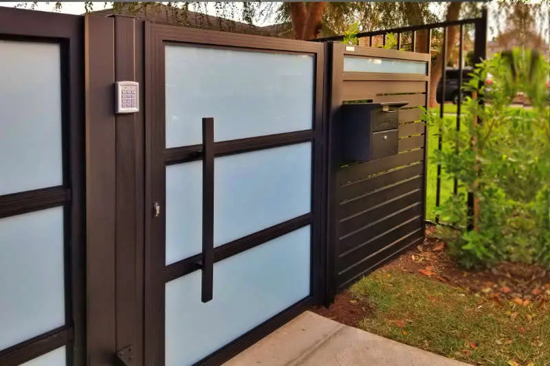 white glass and aluminum pedestrian gate mulholland brand