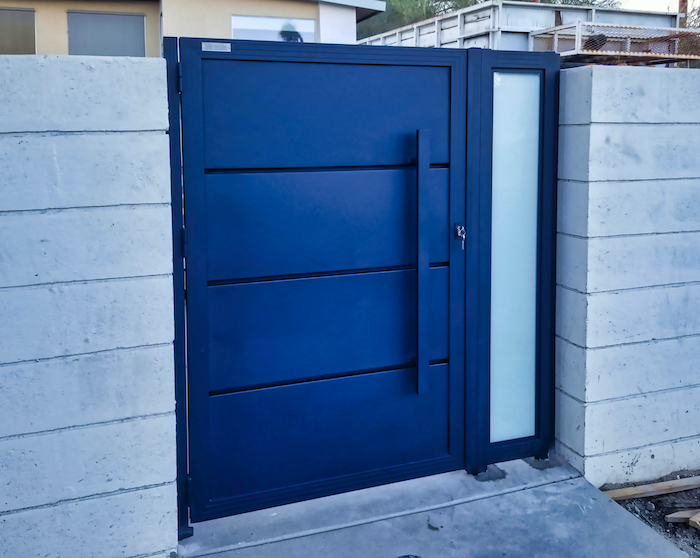 Aluminum and Glass Pedestrian Gate Palm Springs Mulholland Brand