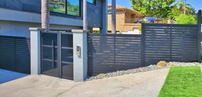 Black Glass Front Gate and Profile 24 fencing, Mulholland gates