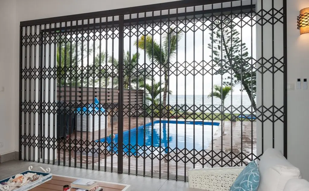 Aluminum security bars, Mulholland brand, retractable security bars, home safety