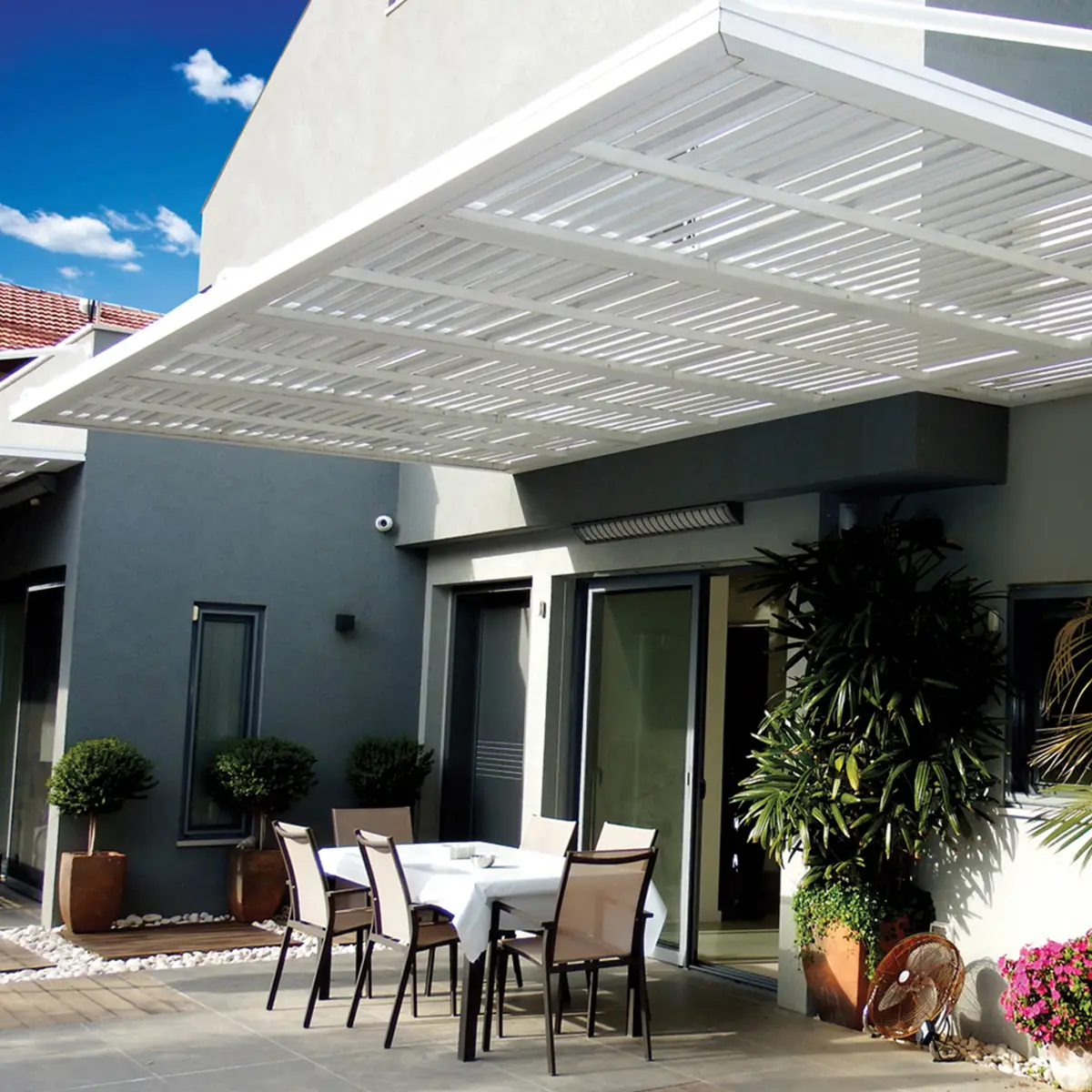 Aluminum Pergola, patio cover, Mulholland brand, White pergola