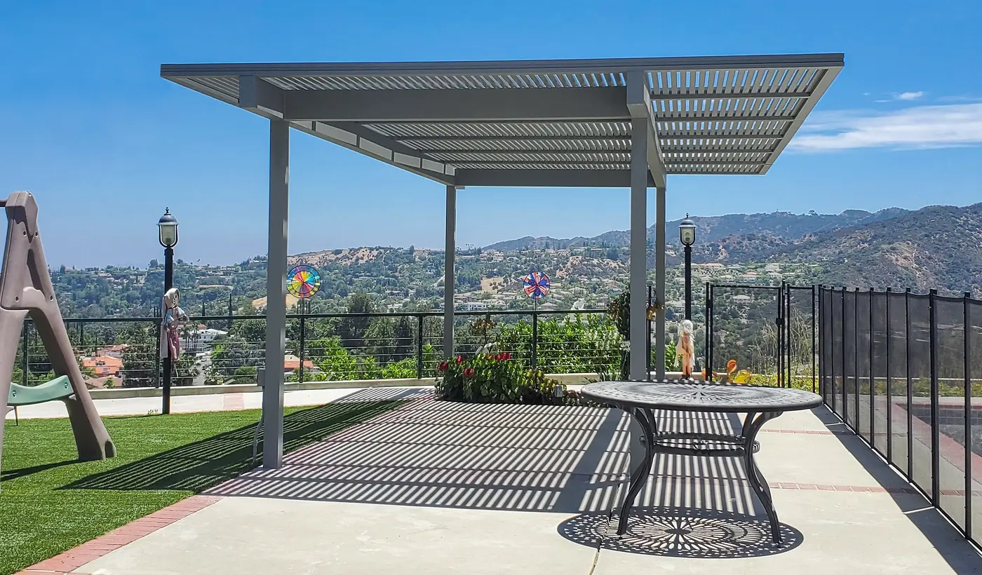 gray framed hi tech aluminum pergola