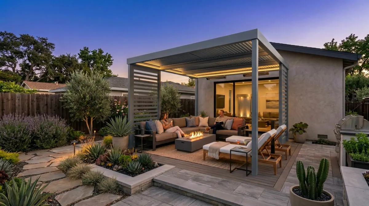 pergola-aluminum-sleek-louvered-firepit